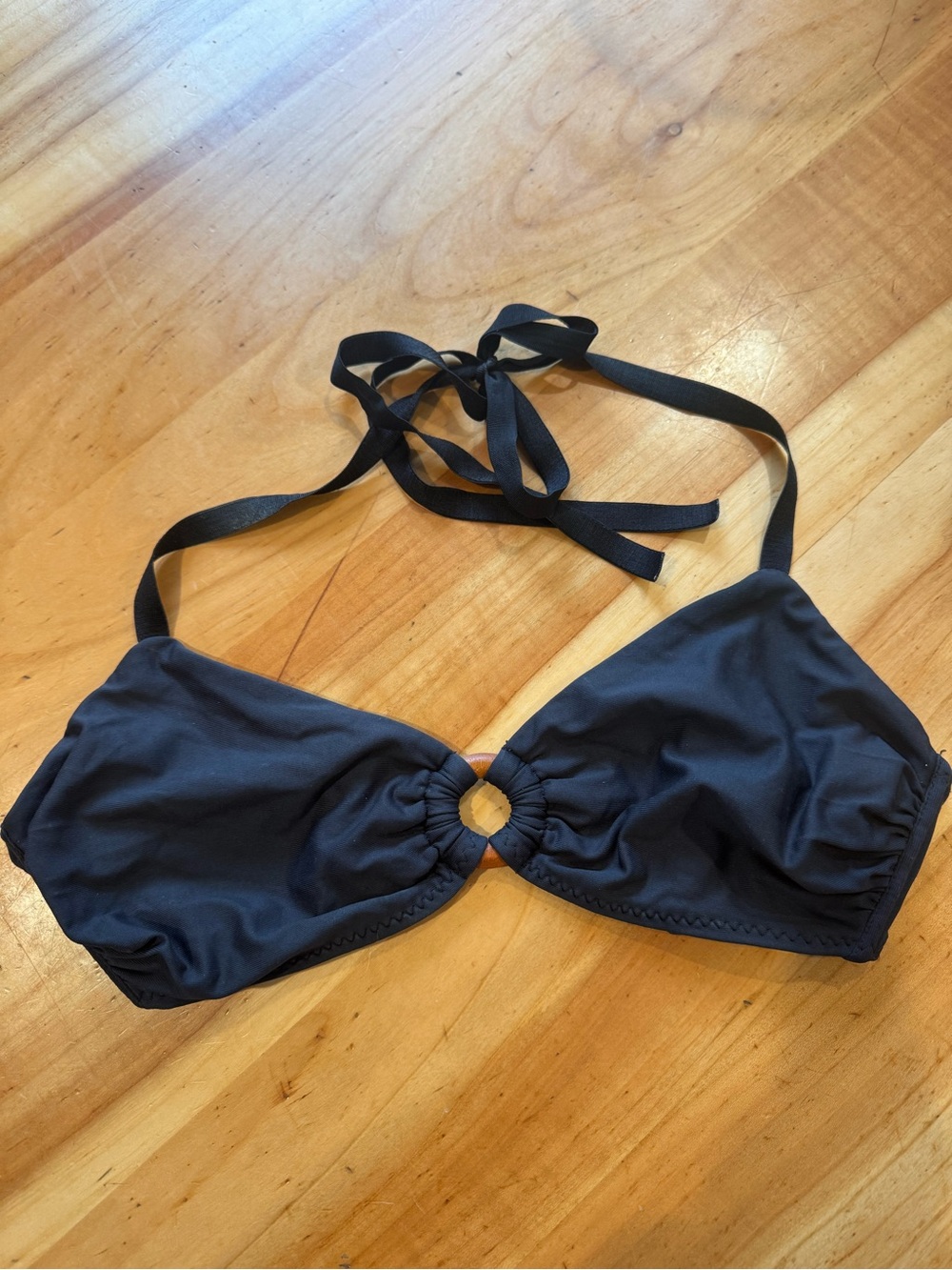 Malia Mills Black Custom Halter Bikini Top with Center Ring